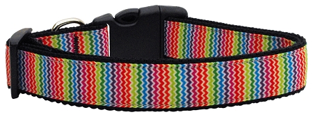 Zigzaggy Rainbow Nylon Ribbon Dog Collars Large